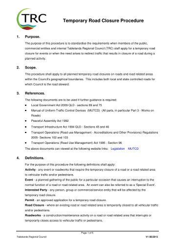 Temporary Road Closure Procedure - Tablelands Regional Council