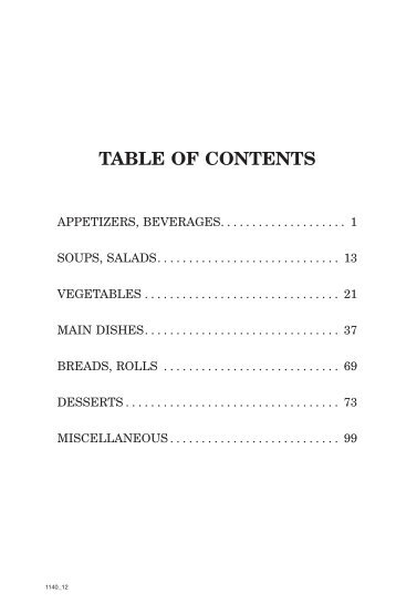 TABLE OF CONTENTS - Cookbook Publishers, Inc.
