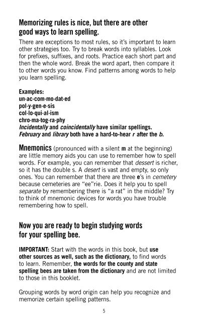 Spelling Bee Word Guide - Scribner Middle School