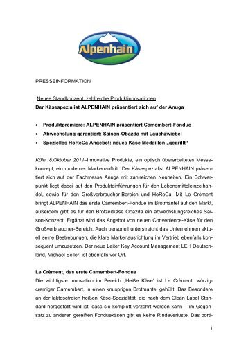 PRESSEINFORMATION Neues Standkonzept ... - Alpenhain