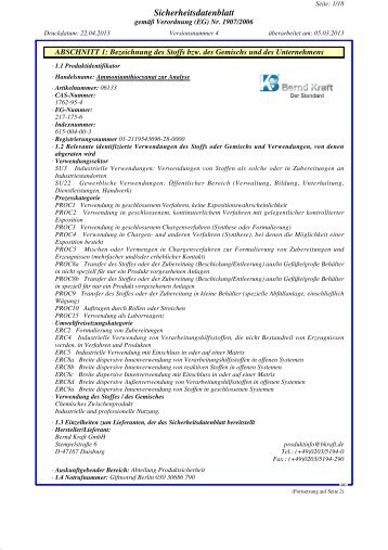 Sicherheitsdatenblatt - Sicherheitsdatenblätter Bernd Kraft GmbH