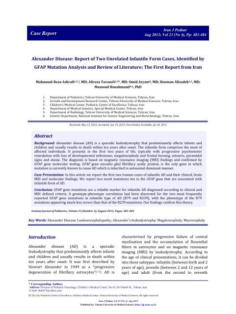 Alexander Disease: Report of Two Unrelated Infantile Form Cases ...