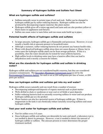 Summary of Hydrogen Sulfide and Sulfate Fact Sheet What are ...