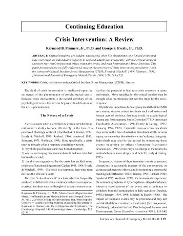 Crisis Intervention: A Review Continuing Education - Critical Incident ...