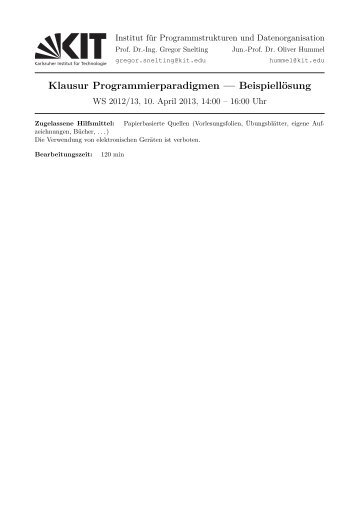 Download (mit Lösungen) - Lehrstuhl Programmierparadigmen ...