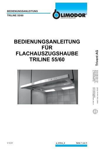 bedienungsanleitung für flachauszugshaube triline 55/60 - Trivent AG