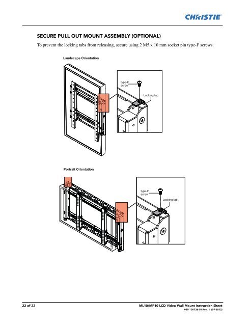 ML10/MP10 46-60" LCD Video Wall Mount Instruction Sheet