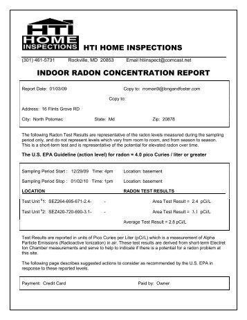 Sample Indoor Radon Report - HTI Home Inspections