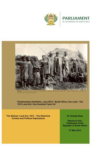 Land Act, 1913 - Parliament of South Africa