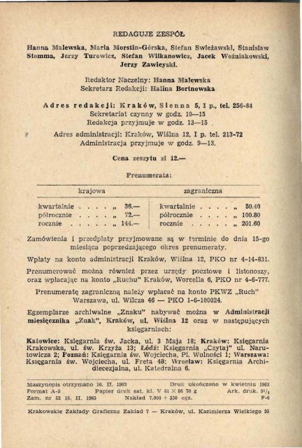 Nr 106, kwiecień 1963 - Znak