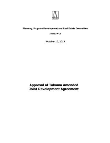 Approval of Takoma Amended Joint Development Agreement