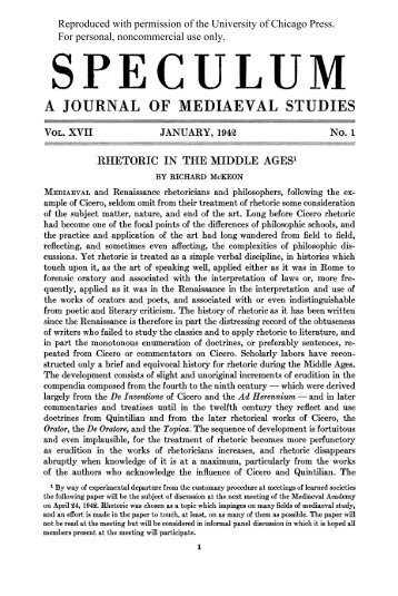 Rhetoric in the Middle Ages - Richard McKeon