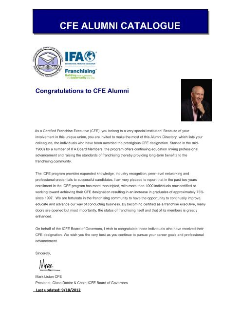 cfe alumni catalogue international franchise association