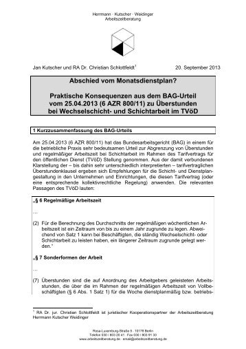 6 AZR 800/11 - Arbeitszeitberatung Dr. Hoff Weidinger Herrmann