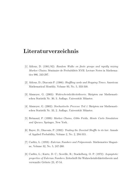 Peter Sendfeld: Riffle Shuffle und Cut-Off Effekt. Münster, März 2005.