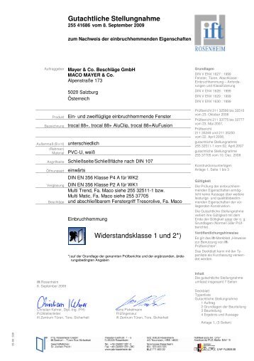 Gutachtliche Stellungnahme Widerstandsklasse  1 und 2*) - Strussnig