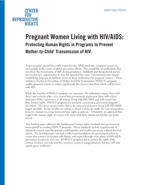 Pregnant Women Living with HIV/AIDS: - Center for Reproductive ...