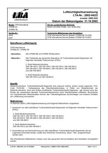 Lufttüchtigkeitsanweisung LTA-Nr.: 2002-042/2 - Luftfahrt-Bundesamt