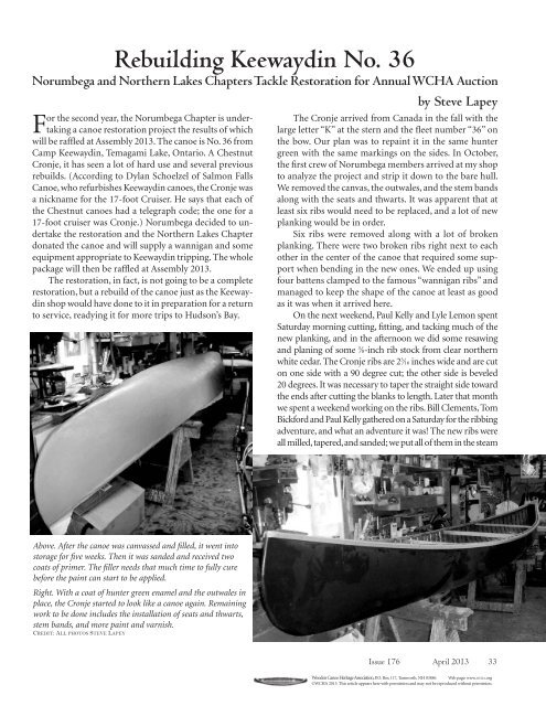 Issue 176, April 2013 Volume 36 No. 2 - Wooden Canoe Heritage ...