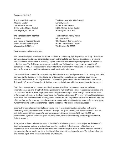 Letter to Congress Regarding Sequestration - National Sheriffs ...