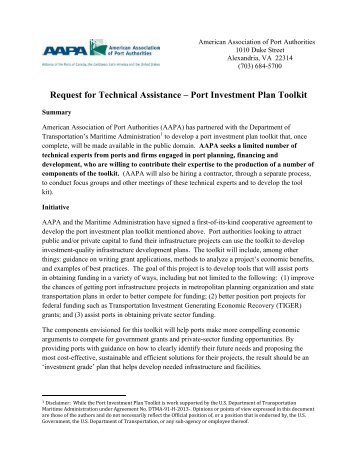 Request for Technical Assistance – Port Investment Plan Toolkit