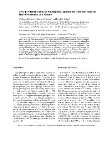 Tri(3-pyridyl)phosphine as Amphiphilic Ligand in the Rhodium ...