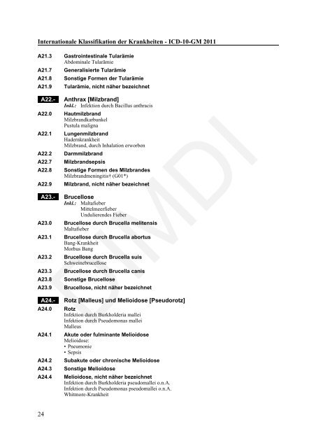 ICD-10-GM Version 2011 Systematisches Verzeichnis