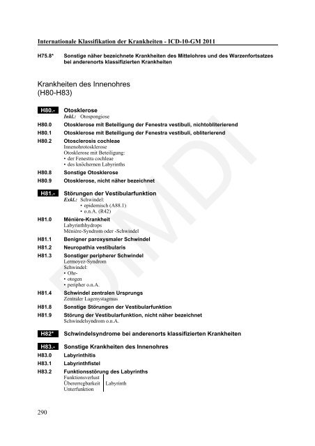 ICD-10-GM Version 2011 Systematisches Verzeichnis