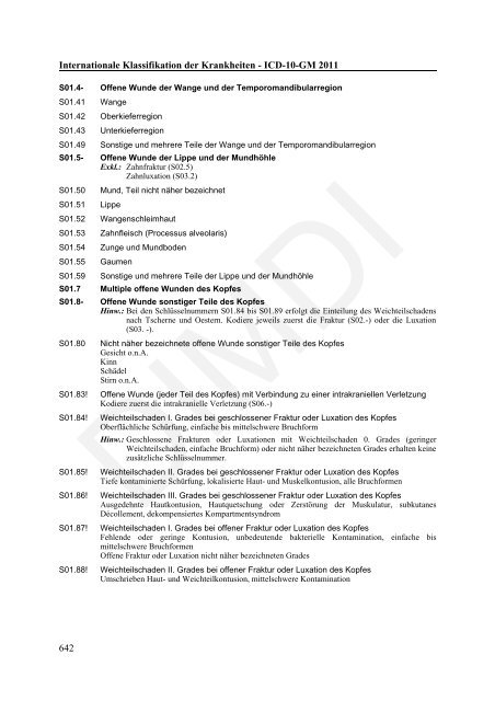 ICD-10-GM Version 2011 Systematisches Verzeichnis