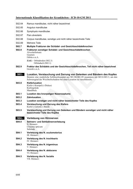 ICD-10-GM Version 2011 Systematisches Verzeichnis