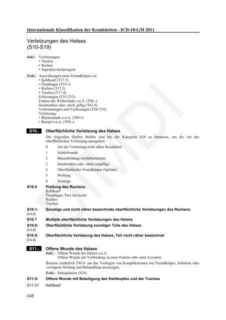 ICD-10-GM Version 2011 Systematisches Verzeichnis