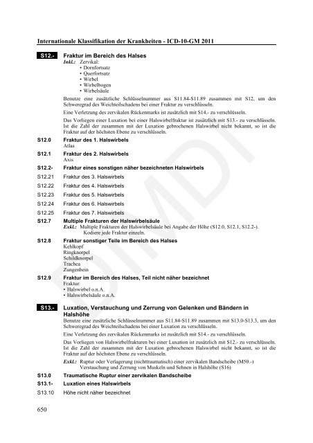 ICD-10-GM Version 2011 Systematisches Verzeichnis