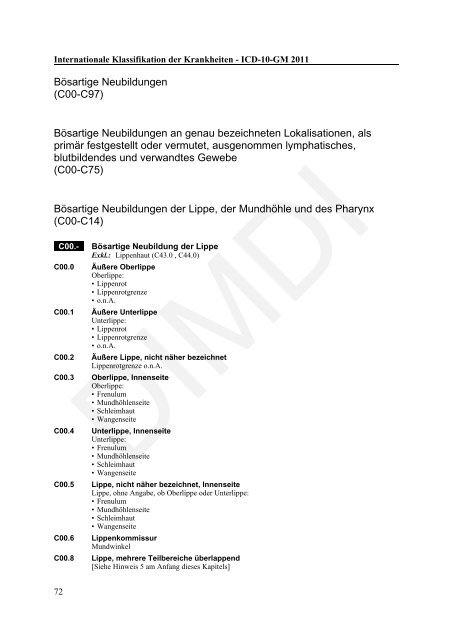 ICD-10-GM Version 2011 Systematisches Verzeichnis