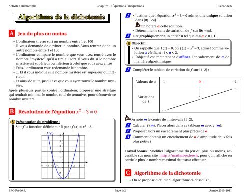 3 = 0 C Algorithme de la dichotomie - Free