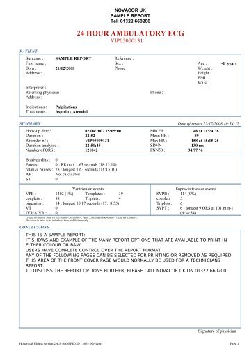 Sample Report - Holtersoft Ultima - Holter ECG - Novacor UK Ltd.