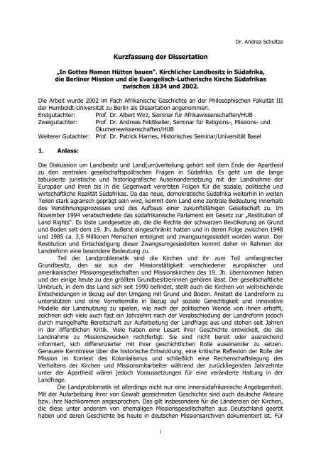 Zusammenfassung Dissertation / abstract of thesis - Dr. phil. Andrea ...