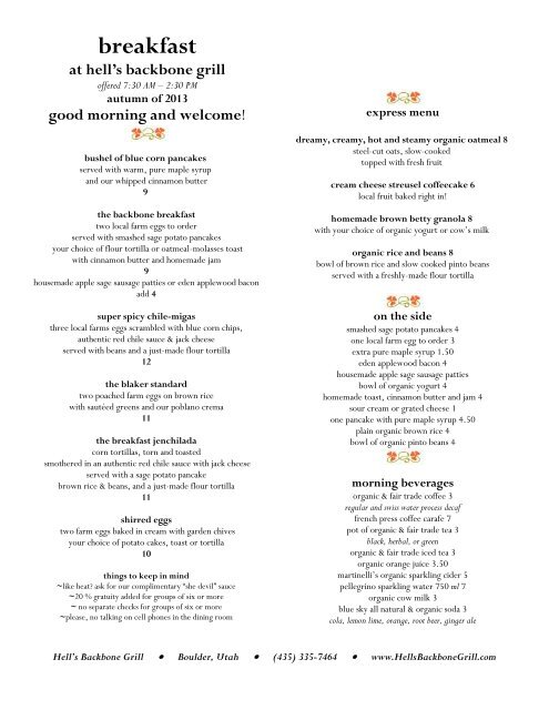 Breakfast menu (143k pdf) - Hell's Backbone Grill