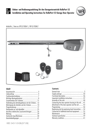 und Bedienungsanleitung für den Garagentorantrieb ... - Rademacher