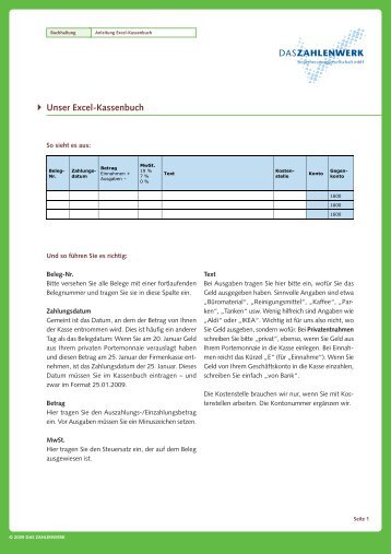 Kassenbuch Anleitung - Das Zahlenwerk