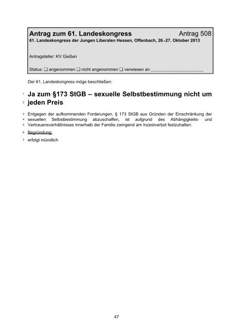 Antrag zum 61. Landeskongress - Junge Liberale Hessen