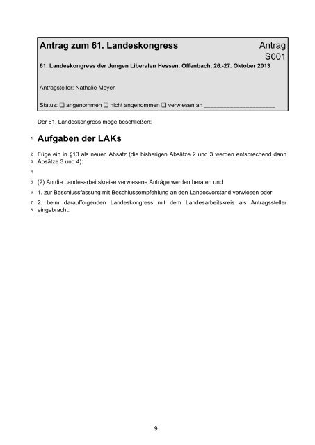 Antrag zum 61. Landeskongress - Junge Liberale Hessen