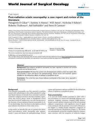 Post-radiation sciatic neuropathy: a case report and review of the ...
