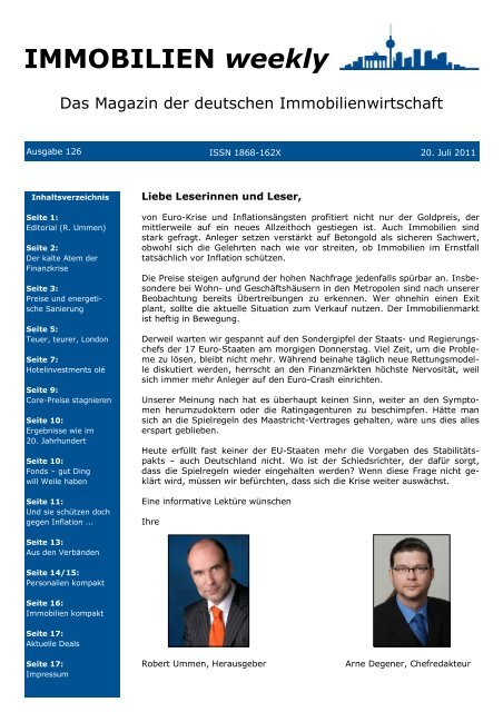 126 AD IMMOBILIEN weekly Ausgabe 126 vom 20 Juli 2011