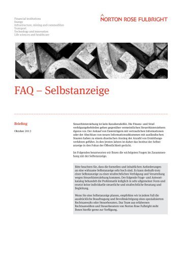 FAQ – Selbstanzeige - Norton Rose