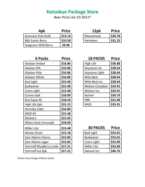 Wine price list outlet