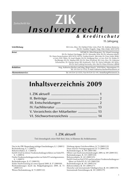 Insolvenzrecht - ZIK - LexisNexis ARD Orac