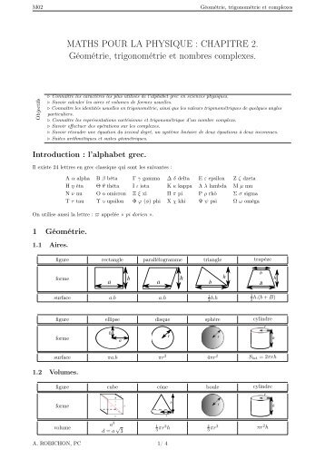 Géométrie, trigonométrie et nombres complexes.