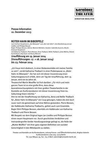 roter hahn im biberpelz - Theater und Komödie am Kurfürstendamm