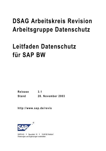 Datenschutzleitfaden Fur Sap Bw Mariewagener De