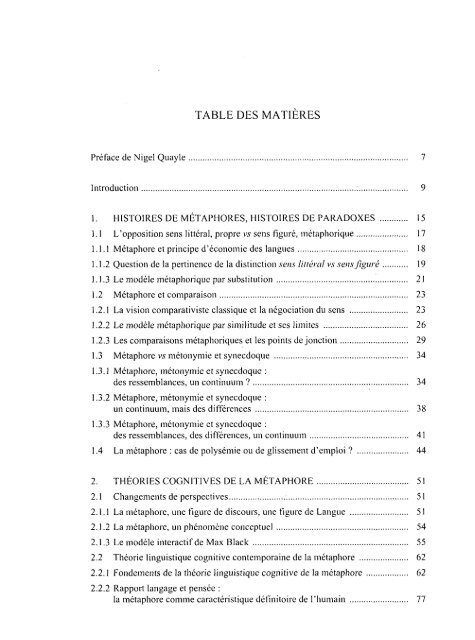 TABLE DES MATIERES